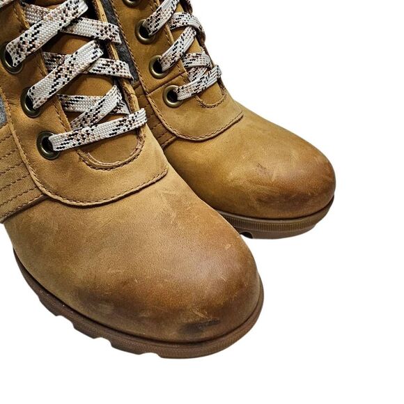 SOREL Wedge Lace-Up Boots – Leather & Wool Blend Tan/Gray  Size 8.5 - Picture 4 of 13